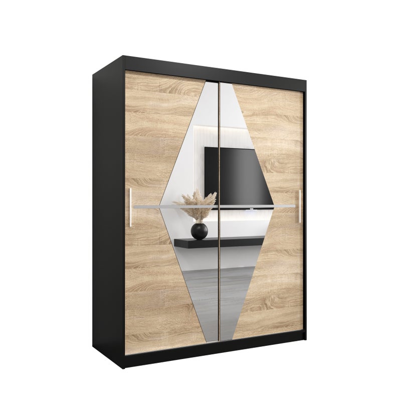 Szafa przesuwna garderoba BOLIWIA 150 x 62 x 200 cm Czarny + Sonoma - Abiks Meble