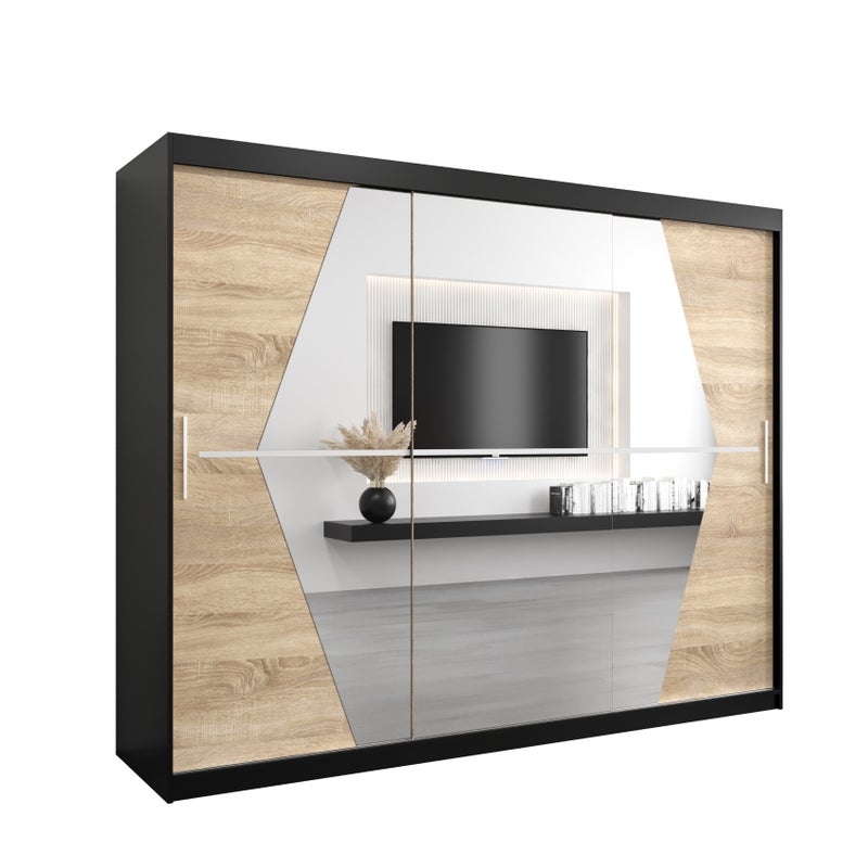 Szafa przesuwna garderoba BOLIWIA 250 x 62 x 200 cm Czarny + Sonoma - Abiks Meble