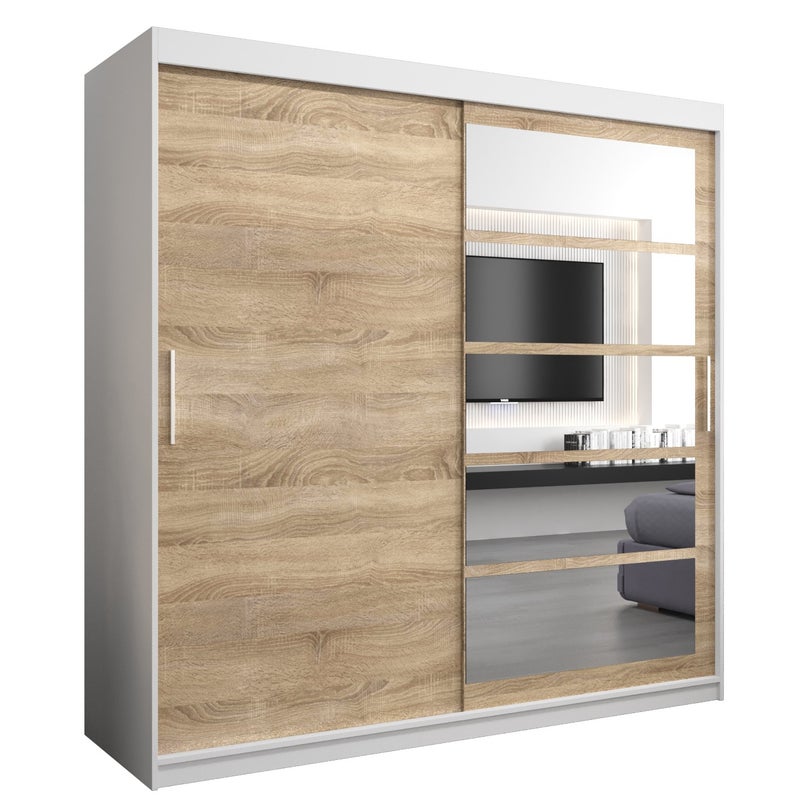 Szafa przesuwna garderoba ROMA 1 200 x 62 x 200 cm Biały + Sonoma - Abiks Meble