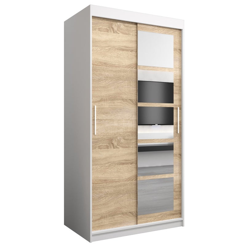Szafa przesuwna garderoba ROMA 1 100 x 62 x 200 cm Biały + Sonoma - Abiks Meble