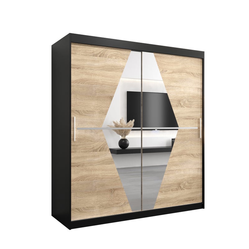 Szafa przesuwna garderoba BOLIWIA 180 x 62 x 200 cm Czarny + Sonoma - Abiks Meble
