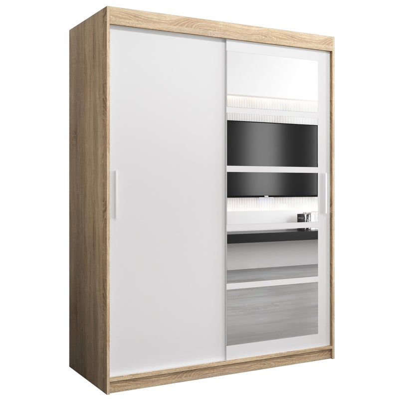 Szafa przesuwna garderoba ROMA 1 150 x 62 x 200 cm Sonoma + Biały - Abiks Meble
