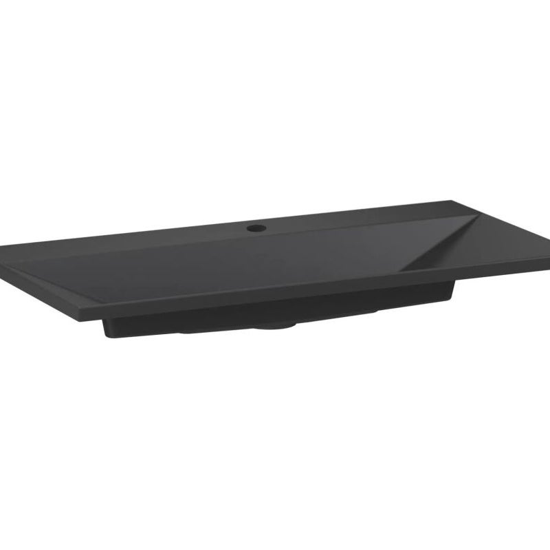 Umywalka wpuszczana EDGE 90 cm czarny mat kwarcowa z otworem