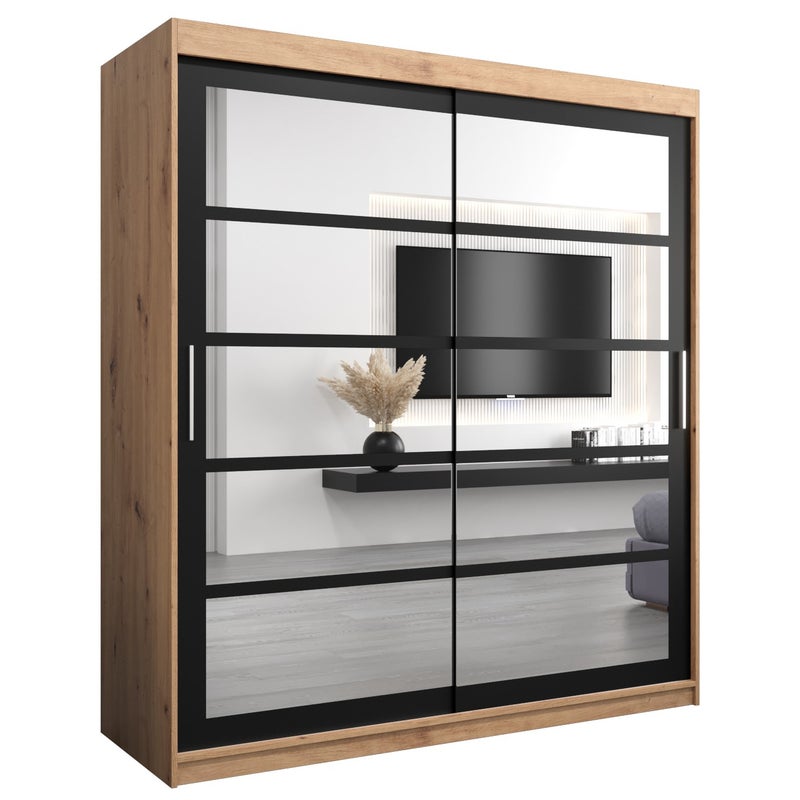 Szafa przesuwna garderoba ROMA 2 180 x 62 x 200 cm Artisan + Czarny - Abiks Meble