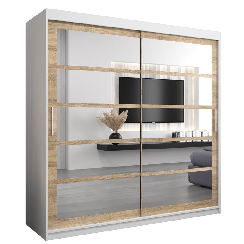 Szafa przesuwna garderoba ROMA 2 200 x 62 x 200 cm Biały + Sonoma - Abiks Meble