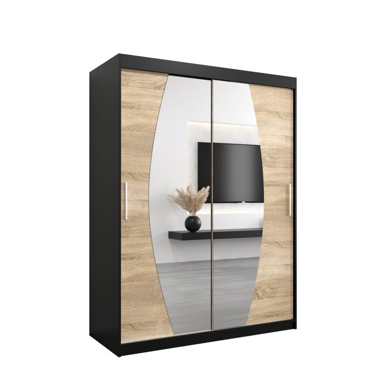 Szafa przesuwna garderoba ELYPSE 150 x 62 x 200 cm Czarny + Sonoma - Abiks Meble