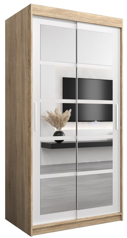 Szafa przesuwna garderoba ROMA 2 100 x 62 x 200 cm Sonoma + Biały - Abiks Meble