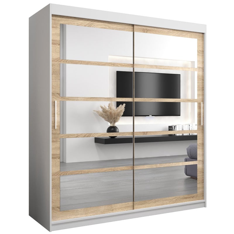 Szafa przesuwna garderoba ROMA 2 180 x 62 x 200 cm Biały + Sonoma - Abiks Meble