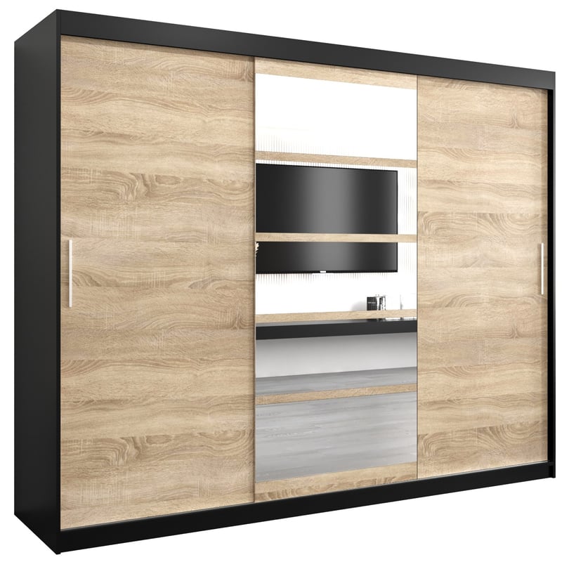 Szafa przesuwna garderoba ROMA 1 250 x 62 x 200 cm Czarny + Sonoma - Abiks Meble