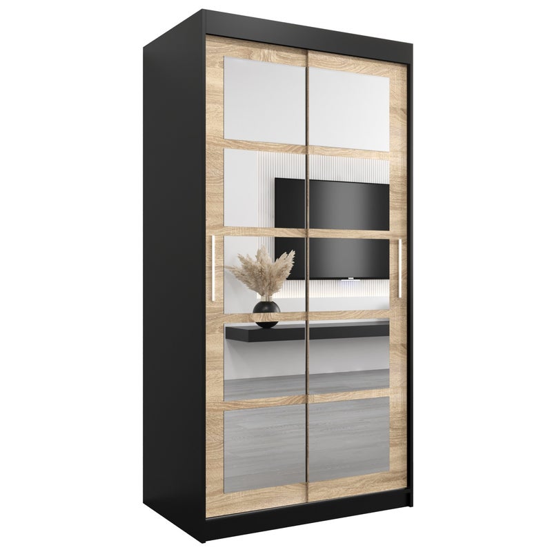 Szafa przesuwna garderoba ROMA 2 100 x 62 x 200 cm Czarny + Sonoma - Abiks Meble