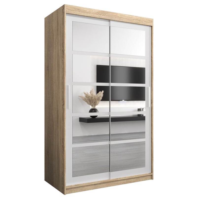 Szafa przesuwna garderoba ROMA 2 120 x 62 x 200 cm Sonoma + Biały - Abiks Meble
