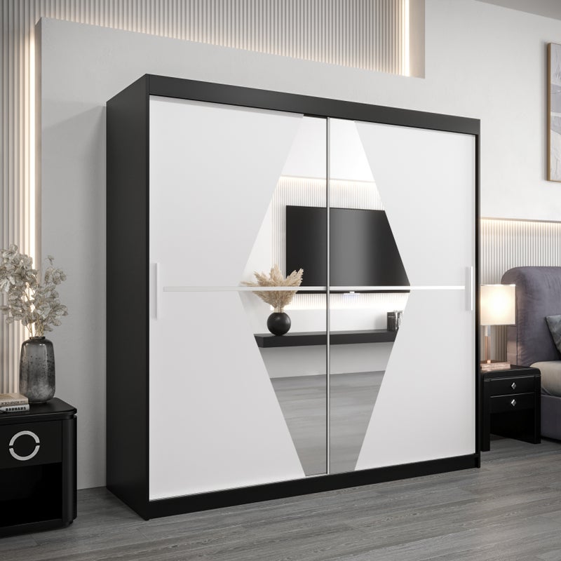 Szafa przesuwna garderoba BOLIWIA 200 x 62 x 200 cm Czarny + Biały - Abiks Meble