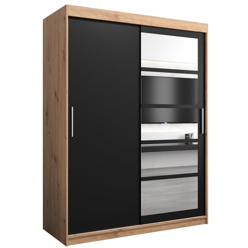 Szafa przesuwna garderoba ROMA 1 150 x 62 x 200 cm Artisan + Czarny - Abiks Meble