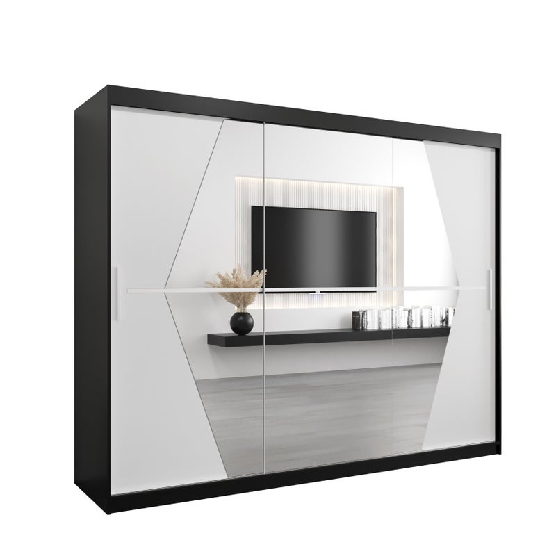 Szafa przesuwna garderoba BOLIWIA 250 x 62 x 200 cm Czarny + Biały - Abiks Meble