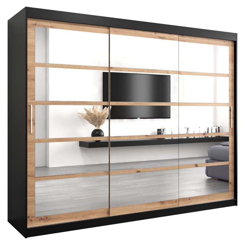 Szafa przesuwna garderoba ROMA 2 250 x 62 x 200 cm Czarny + Artisan - Abiks Meble