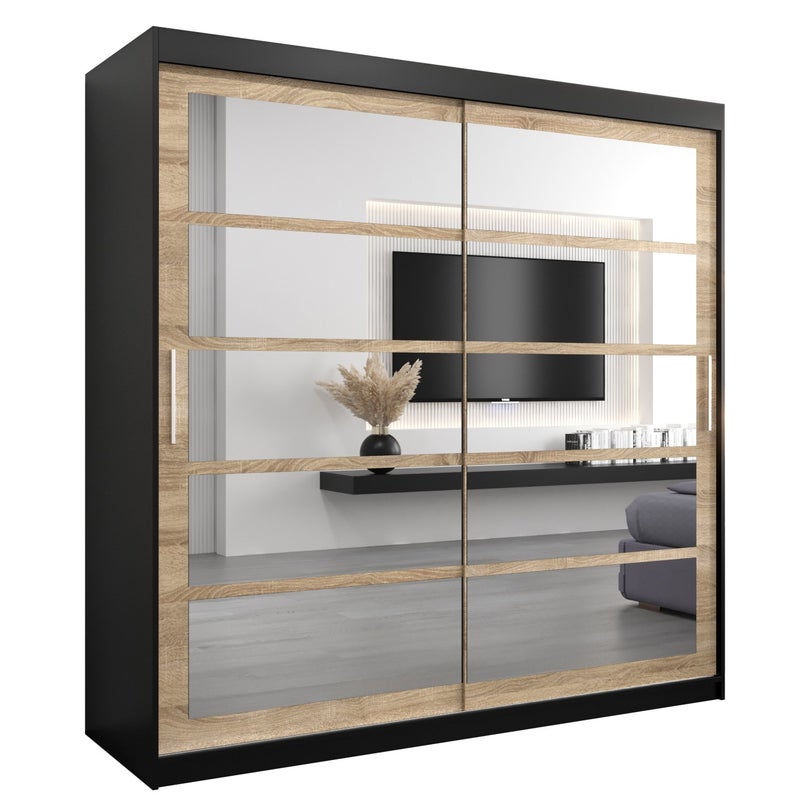 Szafa przesuwna garderoba ROMA 2 200 x 62 x 200 cm Czarny + Sonoma - Abiks Meble