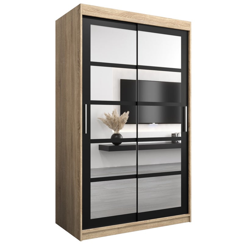 Szafa przesuwna garderoba ROMA 2 120 x 62 x 200 cm Sonoma + Czarny - Abiks Meble