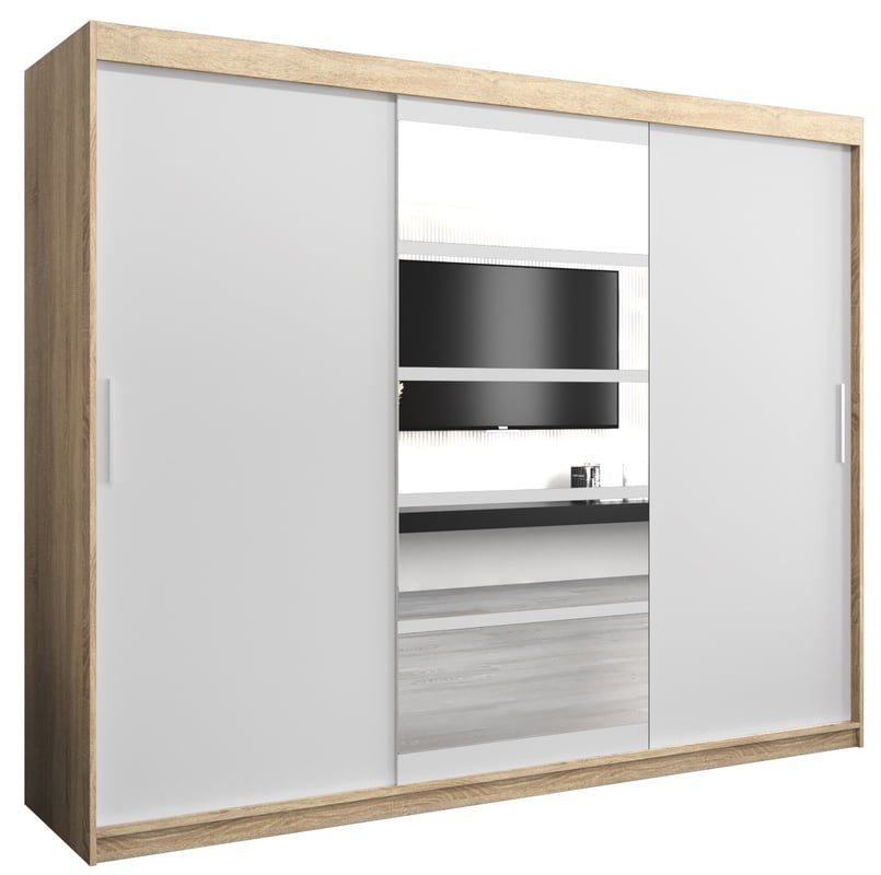 Szafa przesuwna garderoba ROMA 1 250 x 62 x 200 cm Sonoma + Biały - Abiks Meble