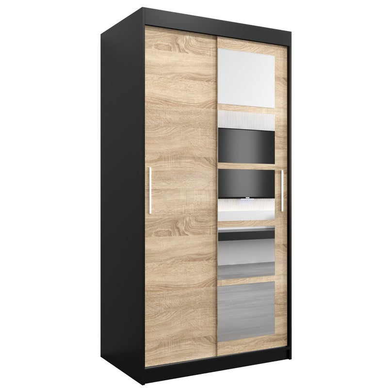 Szafa przesuwna garderoba ROMA 1 100 x 62 x 200 cm Czarny + Sonoma - Abiks Meble