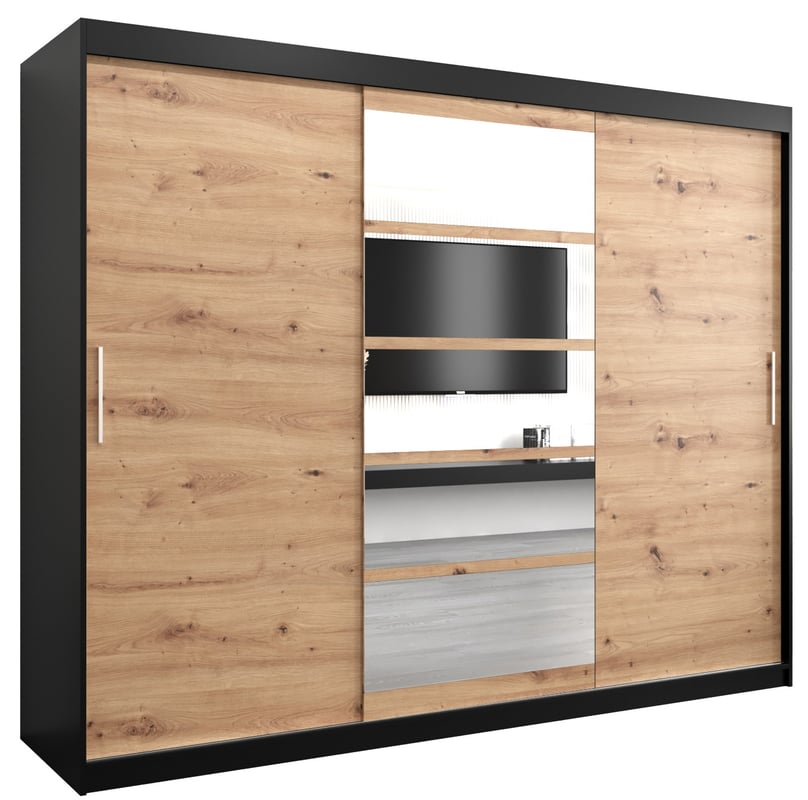 Szafa przesuwna garderoba ROMA 1 250 x 62 x 200 cm Czarny + Artisan - Abiks Meble