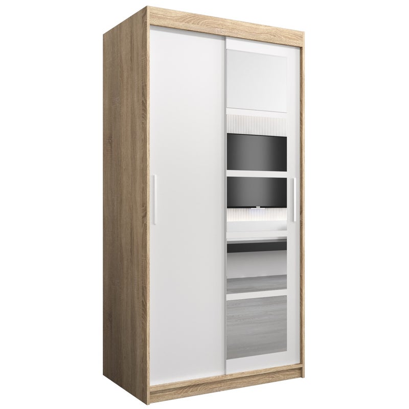 Szafa przesuwna garderoba ROMA 1 100 x 62 x 200 cm Sonoma + Biały - Abiks Meble