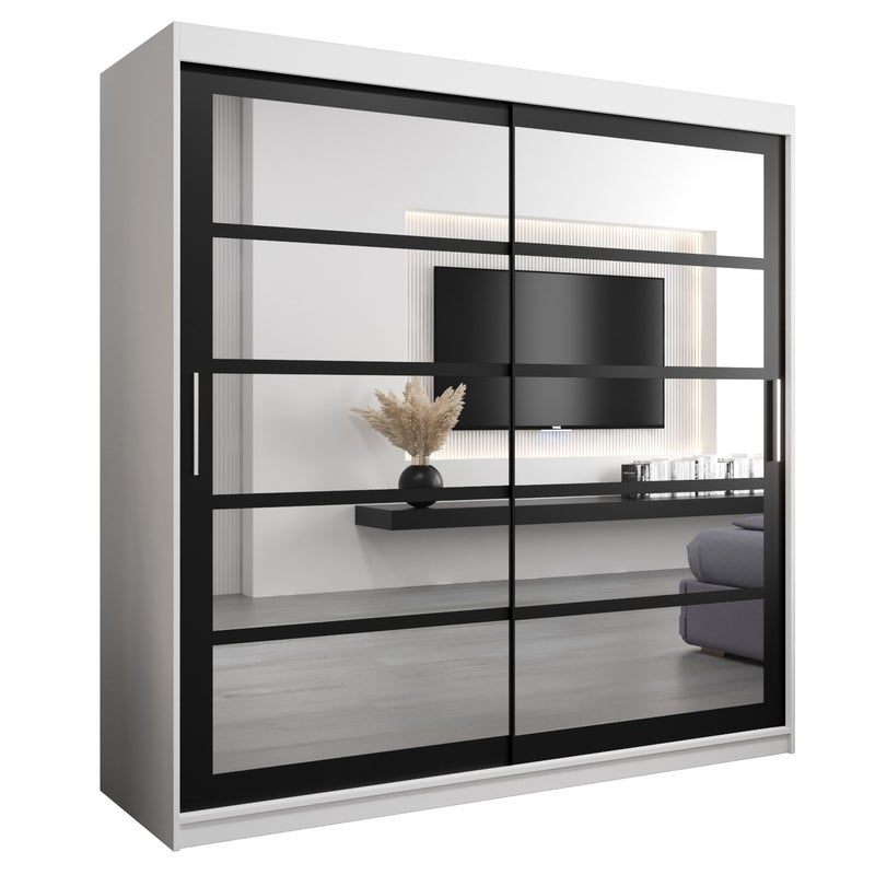 Szafa przesuwna garderoba ROMA 2 200 x 62 x 200 cm Biały + Czarny - Abiks Meble