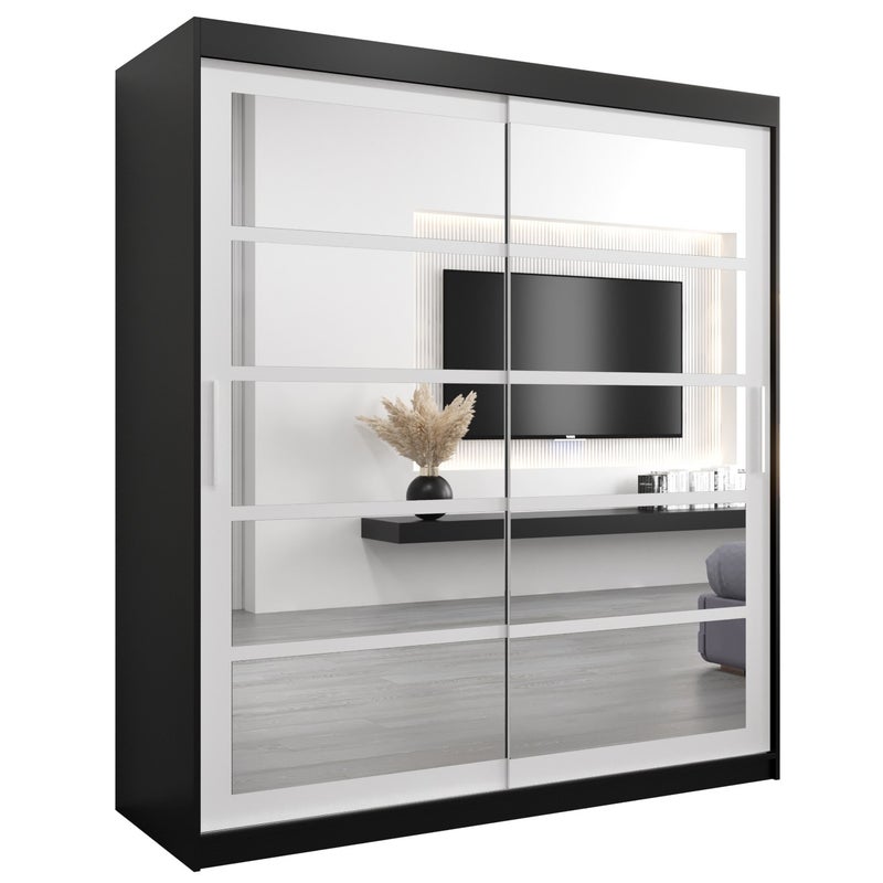 Szafa przesuwna garderoba ROMA 2 180 x 62 x 200 cm Czarny + Biały - Abiks Meble