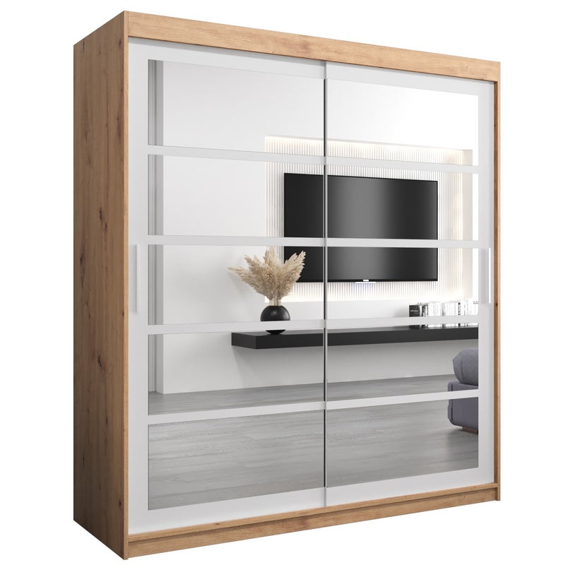 Szafa przesuwna garderoba ROMA 2 180 x 62 x 200 cm Artisan + Biały - Abiks Meble