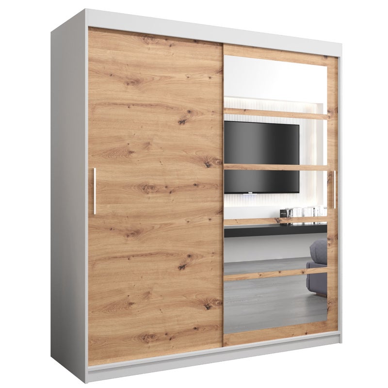 Szafa przesuwna garderoba ROMA 1 180 x 62 x 200 cm Biały + Artisan - Abiks Meble