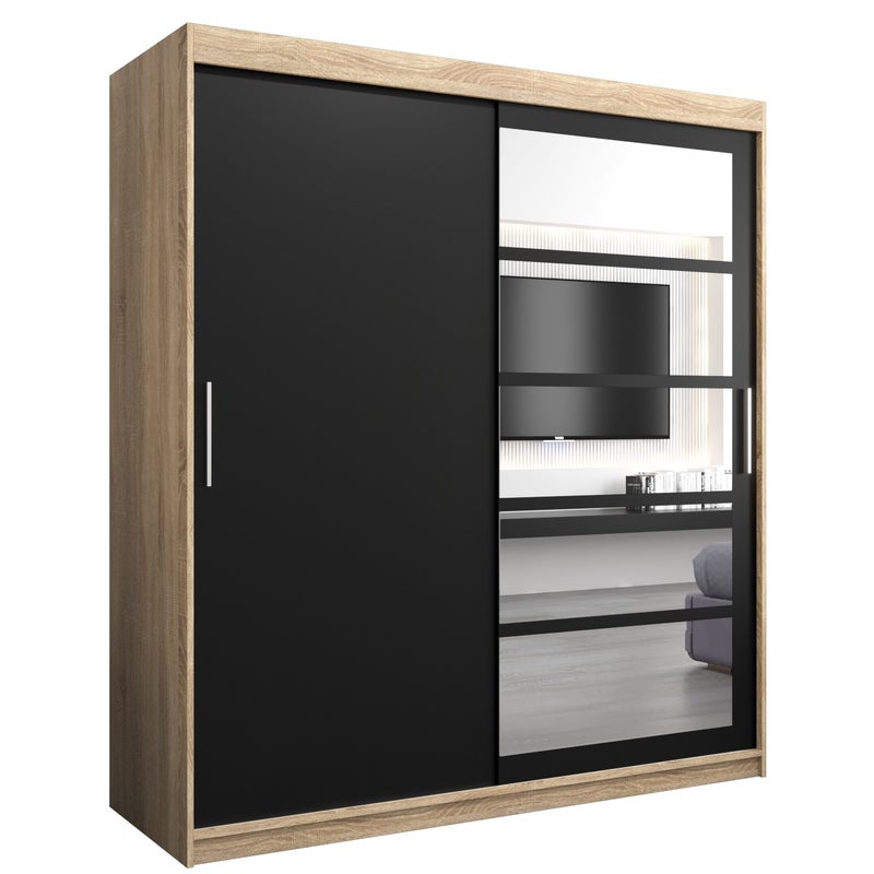Szafa przesuwna garderoba ROMA 1 180 x 62 x 200 cm Sonoma + Czarny - Abiks Meble