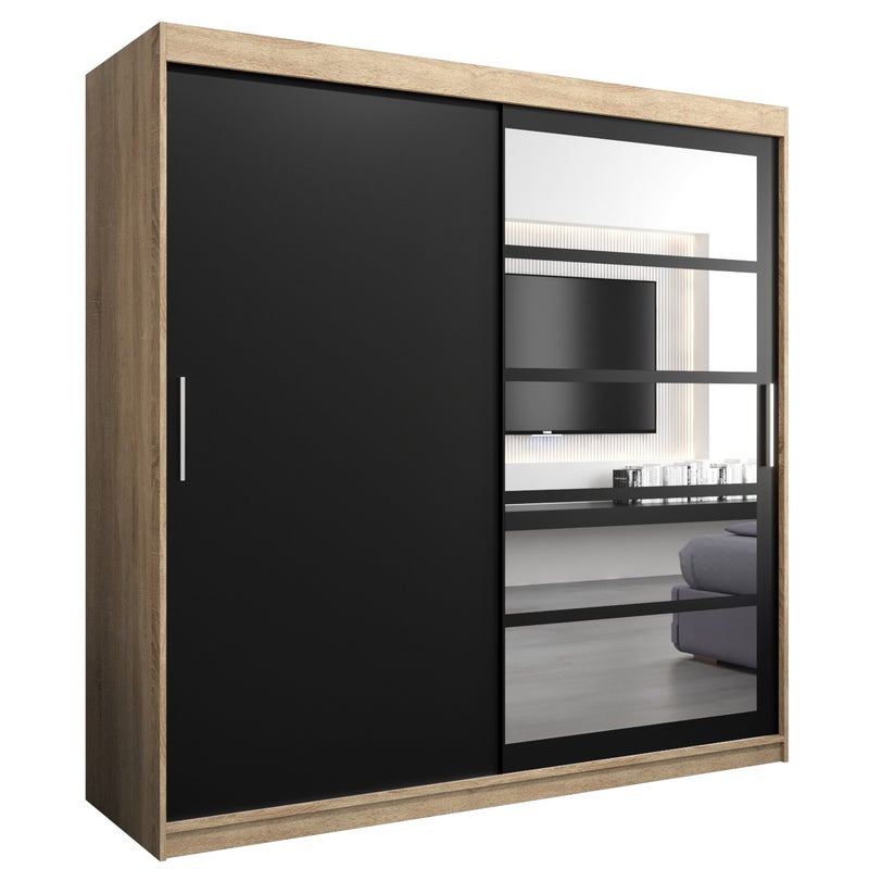 Szafa przesuwna garderoba ROMA 1 200 x 62 x 200 cm Sonoma + Czarny - Abiks Meble