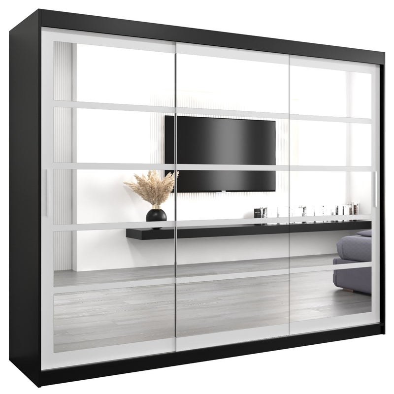Szafa przesuwna garderoba ROMA 2 250 x 62 x 200 cm Czarny + Biały - Abiks Meble