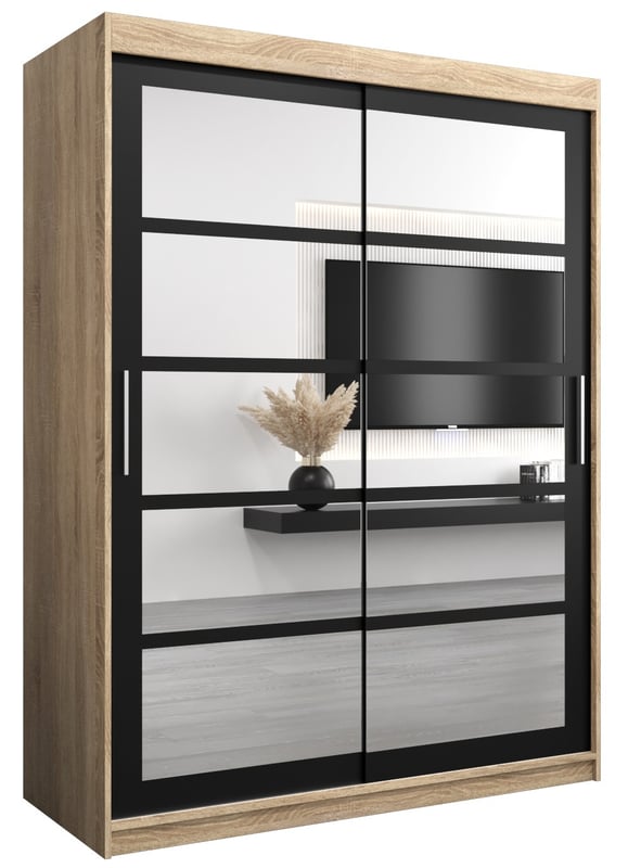Szafa przesuwna garderoba ROMA 2 150 x 62 x 200 cm Sonoma + Czarny - Abiks Meble