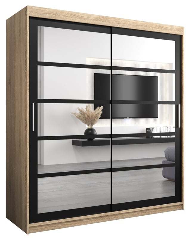 Szafa przesuwna garderoba ROMA 2 180 x 62 x 200 cm Sonoma + Czarny - Abiks Meble