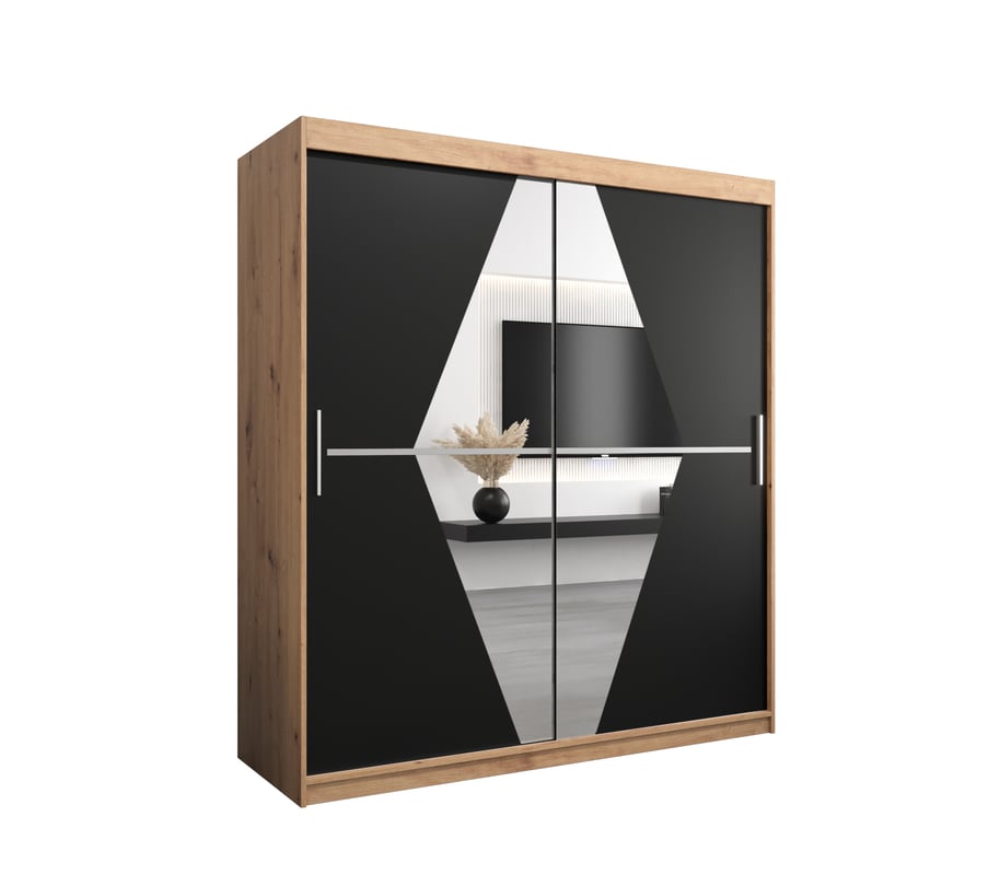 Szafa przesuwna garderoba BOLIWIA 180 x 62 x 200 cm Artisan + Czarny - Abiks Meble