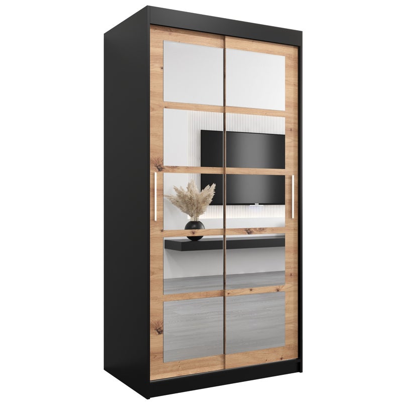 Szafa przesuwna garderoba ROMA 2 100 x 62 x 200 cm Czarny + Artisan - Abiks Meble