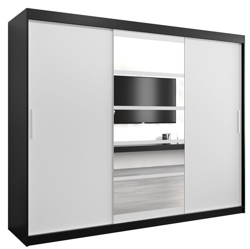 Szafa przesuwna garderoba ROMA 1 250 x 62 x 200 cm Czarny + Biały - Abiks Meble