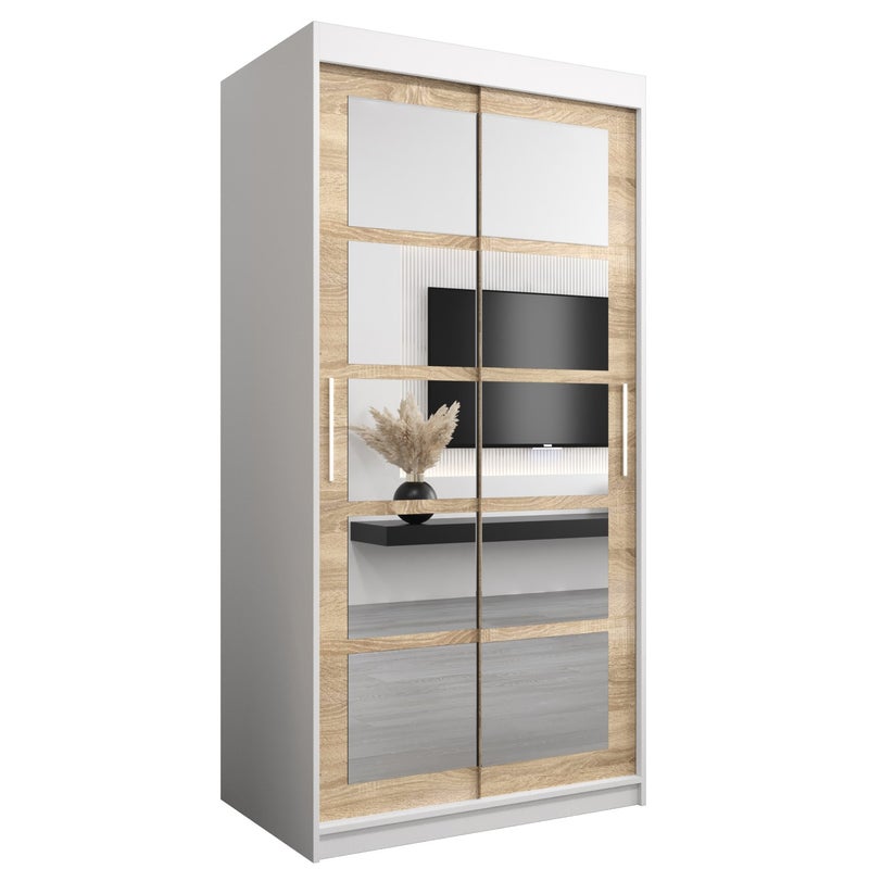 Szafa przesuwna garderoba ROMA 2 100 x 62 x 200 cm Biały + Sonoma - Abiks Meble