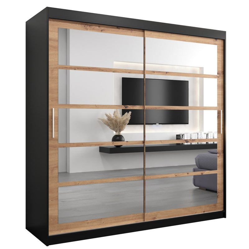 Szafa przesuwna garderoba ROMA 2 200 x 62 x 200 cm Czarny + Artisan - Abiks Meble