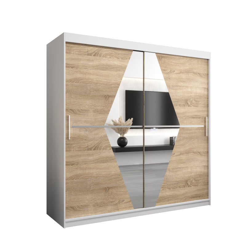 Szafa przesuwna garderoba BOLIWIA 200 x 62 x 200 cm Biały + Sonoma - Abiks Meble