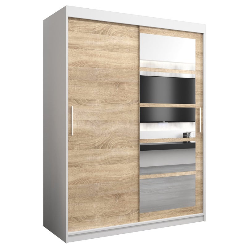 Szafa przesuwna garderoba ROMA 1 150 x 62 x 200 cm Biały + Sonoma - Abiks Meble