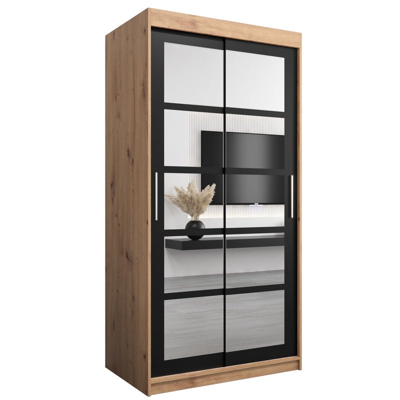 Szafa przesuwna garderoba ROMA 2 100 x 62 x 200 cm Artisan + Czarny - Abiks Meble