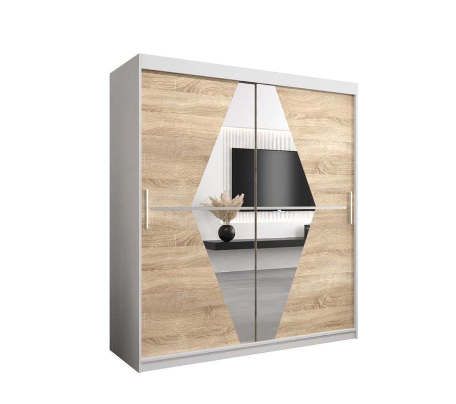 Szafa przesuwna garderoba BOLIWIA 180 x 62 x 200 cm Biały + Sonoma - Abiks Meble