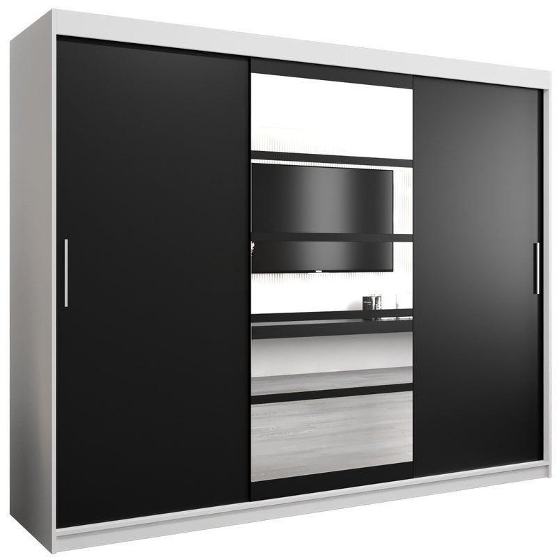 Szafa przesuwna garderoba ROMA 1 250 x 62 x 200 cm Biały + Czarny - Abiks Meble