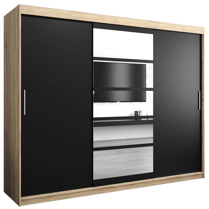 Szafa przesuwna garderoba ROMA 1 250 x 62 x 200 cm Sonoma + Czarny - Abiks Meble