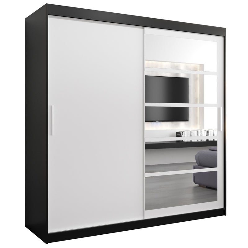 Szafa przesuwna garderoba ROMA 1 200 x 62 x 200 cm Czarny + Biały - Abiks Meble