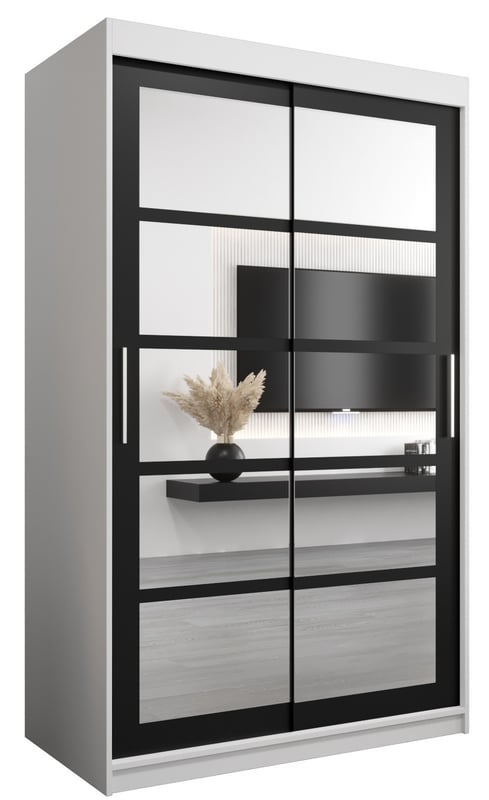 Szafa przesuwna garderoba ROMA 2 120 x 62 x 200 cm Biały + Czarny - Abiks Meble