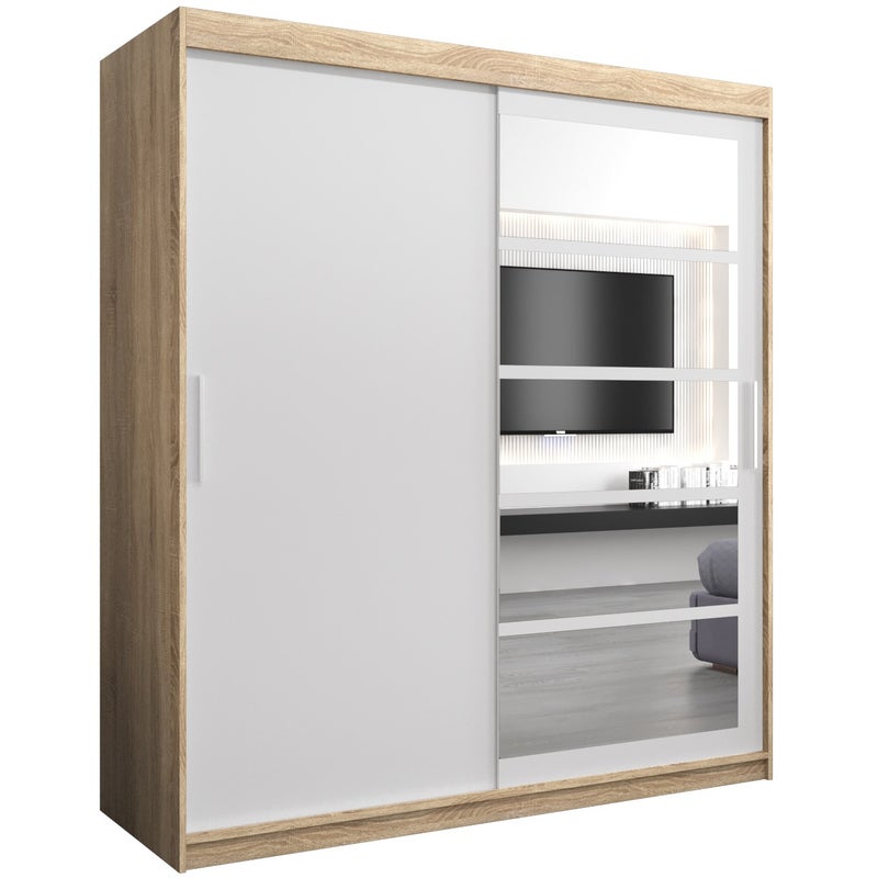 Szafa przesuwna garderoba ROMA 1 180 x 62 x 200 cm Sonoma + Biały - Abiks Meble