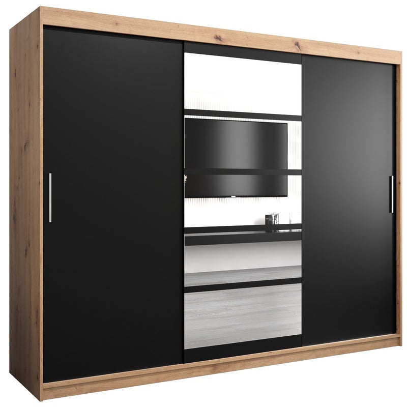 Szafa przesuwna garderoba ROMA 1 250 x 62 x 200 cm Artisan + Czarny - Abiks Meble