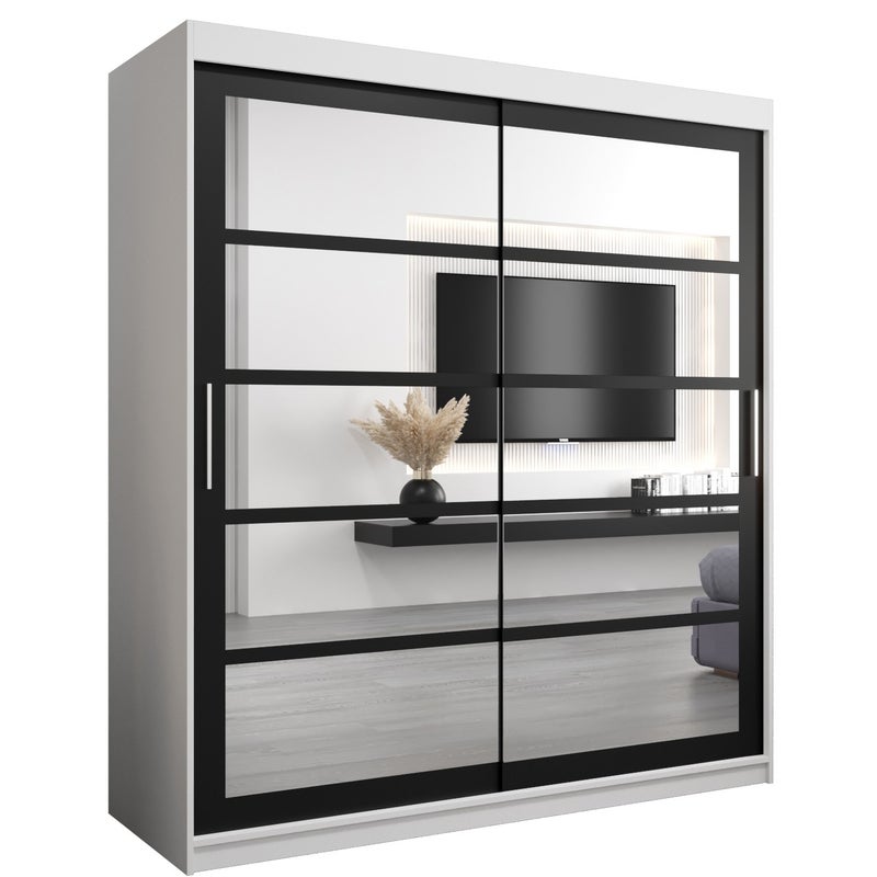 Szafa przesuwna garderoba ROMA 2 180 x 62 x 200 cm Biały + Czarny - Abiks Meble